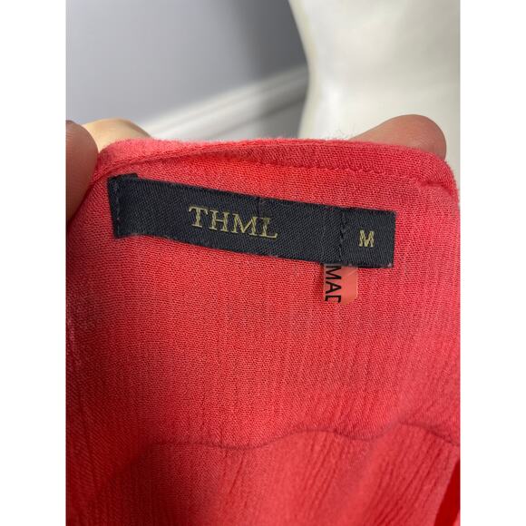 THML, Size Medium, Coral Pink Boho Dress, Tassels, Embroidered, Lined, Mini - Picture 7 of 8